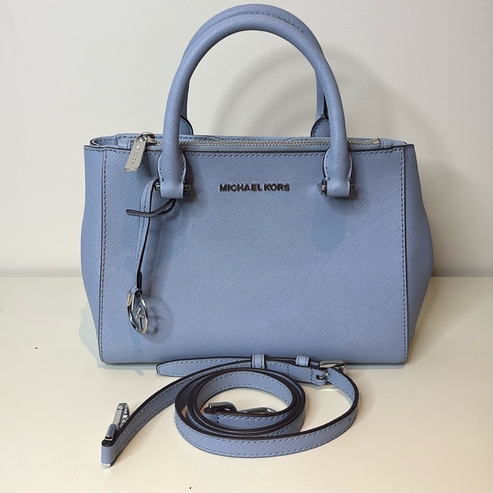 Michael Kors | Blue Sutton Saffiano Leather Removable Crossbody Satchel Bag - Picture 5 of 17